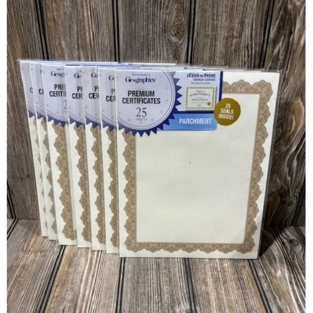Lot of 7 - Gold Certificate Paper 25 Pack w/ Gold Foil Seals for Printing Awards